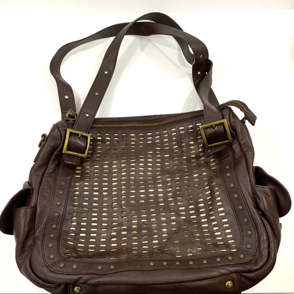 Babee D brown leather purse stud detail